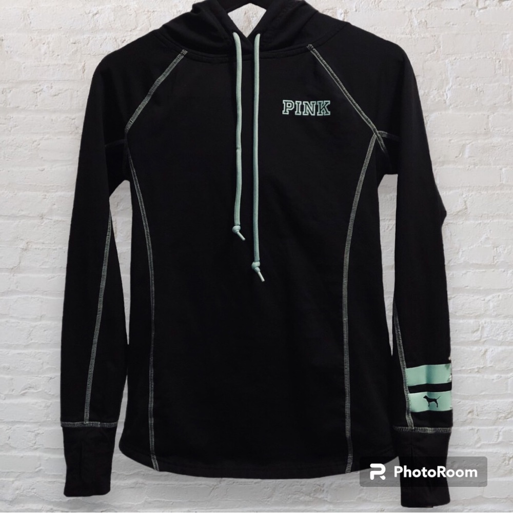 PINK Victoria’s Secret Turquoise/Black Drawstring Hoodie